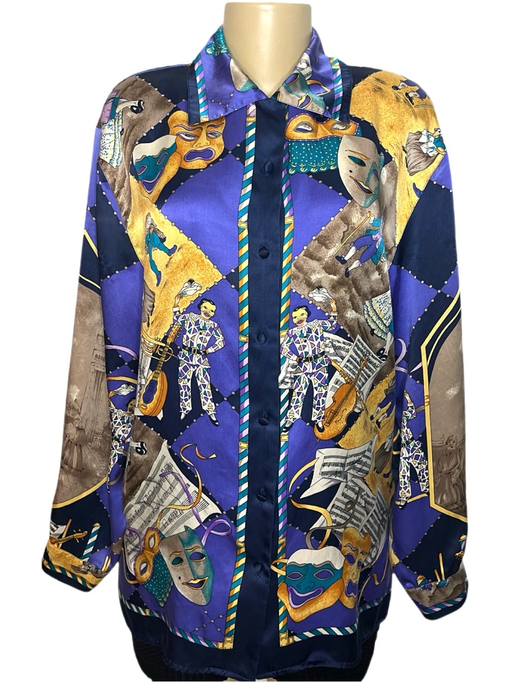 Vintage Corey B. Silk Masquerade Theme Blouse